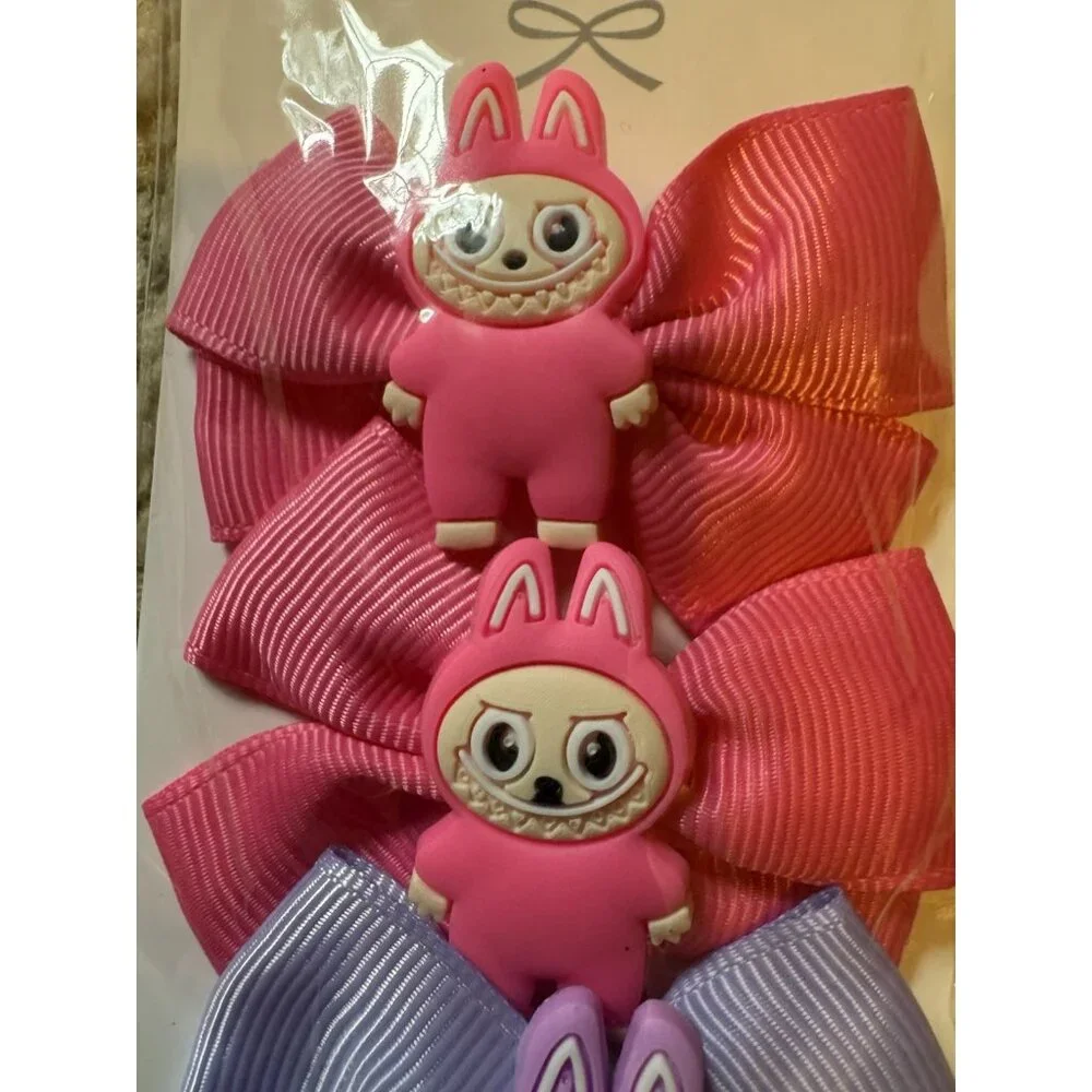 Monster Fashion Colorful Pink Purple Hair Bow Cute Pink Hair Clip for Girls 4 PC